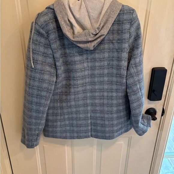 Elan Blue Plaid Long-Sleeve Layered Blazer Hoodie - Picture 8 of 8